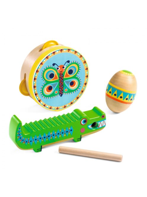 Játékhangszer - Tamburin, maracas, guiro - Set of percussions: tambourine, maracas, guiro