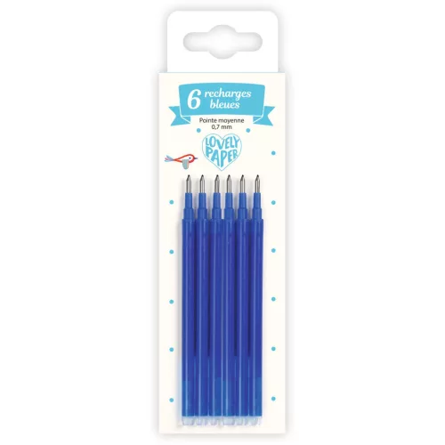 Tollbetét - Kék, 6 db-os - Stylo friction bleu + 3 recharges