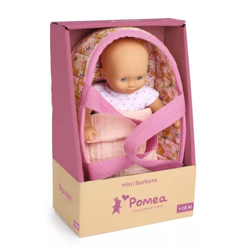 Játékbaba Mini, 20 cm - Barbara mózeskosárral