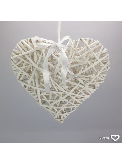 Fehér vessző szív fém vázon 29cm