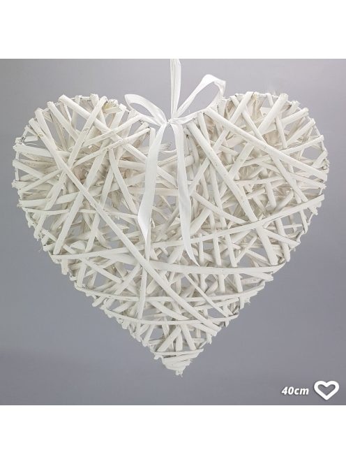 Fehér vessző szív fém vázon 40cm