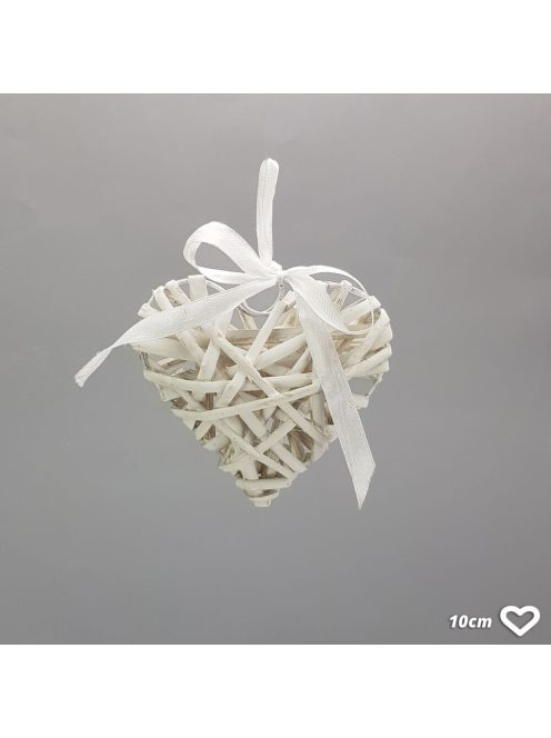 Fehér vessző szív fém vázon 10cm