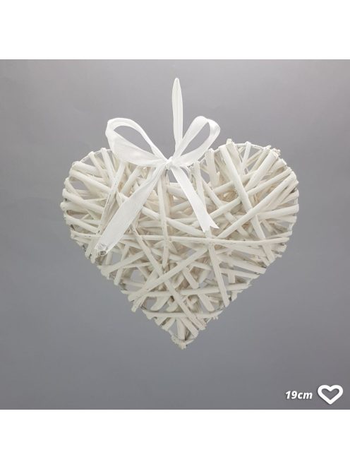 Fehér vessző szív fém vázon 19cm