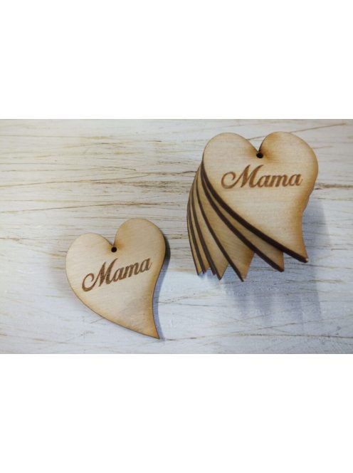 Natúr fa - "Mama" gravírozott szív 5cm 10db/csomag