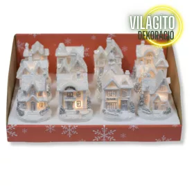 Fehér-ezüst világítós házikó kicsi 12db - OKOS ÁR!