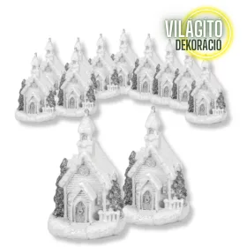   Fehér-ezüst világítós templom kicsi 12db/dob - OKOS ÁR!