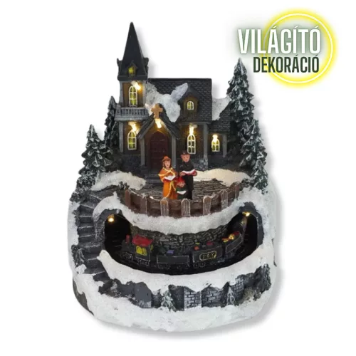 Világítós téli jelenet, vonattal