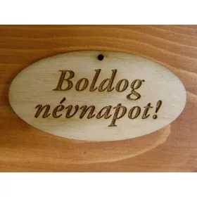   Natúr fa - "Boldog Névnapot" gravírozott ovál táblák 4x8cm 5db/csomag
