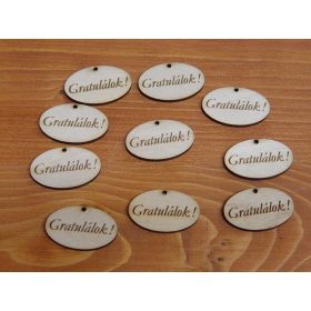   Natúr fa - "Gratulálok" gravírozott ovál tábla 10db/csomag