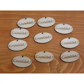   Natúr fa - "Gratulálok" gravírozott ovál tábla 10db/csomag