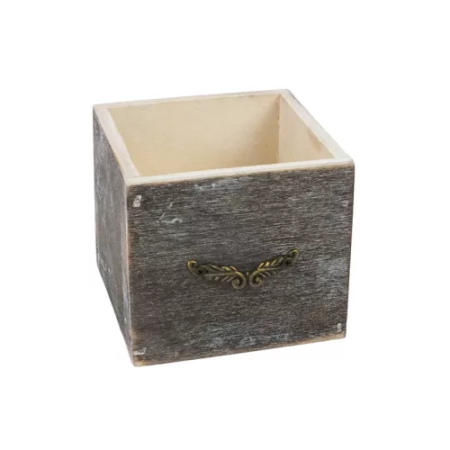 Fiók dekoláda szürke koptatott kocka fém fogantyúval 9x9cm