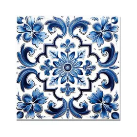   Nyomtatott fa tábla - Mediterrán csempe minta - kék sima 12,5x12,5cm
