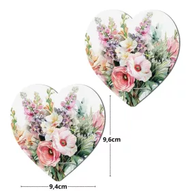 Nyomtatott fa tábla - Vadvirágos szív 9,6cm 2db/csomag