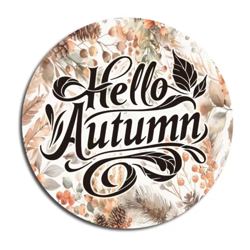 Nyomtatott fa tábla koszorú közép - Hello Autumn 11,8cm