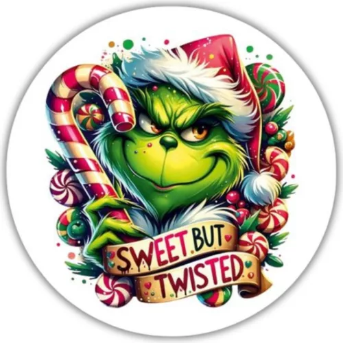 Nyomtatott fa tábla koszorú közép - Cukros grinch 11,8cm