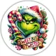Nyomtatott fa tábla koszorú közép - Cukros grinch 11,8cm