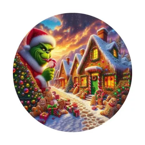 Nyomtatott fa tábla koszorú közép - Grinch mézifalván 11,8cm