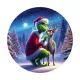 Nyomtatott fa tábla koszorú közép - Grinch őzikével 11,8cm