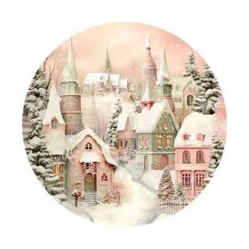   Nyomtatott fa tábla koszorú közép - Pasztell házak 11,8cm