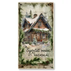   Nyomtatott fa tábla - Zöld karácsonyi téma - Szeretet 13x24,3cm