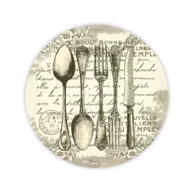    Nyomtatott fa tábla koszorú közép - Vintage evőeszköz 11,8cm
