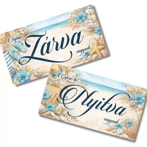  Nyomtatott fa tábla - Zárva-Nyitva 24,3x13cm - tengeparti