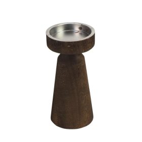 Modern barna fa gyertyatartó fém betéttel 20*10cm 30/#