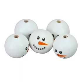   Nyomtatott fehér fagolyó hóember arccal 30mm 5db/csomag