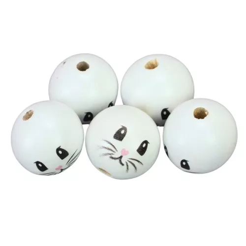 Nyomtatott fehér fagolyó nyuszi fiú arccal 30mm 5db/csomag