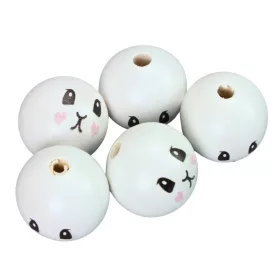   Nyomtatott fehér fagolyó nyuszi lány arccal 30mm 5db/csomag