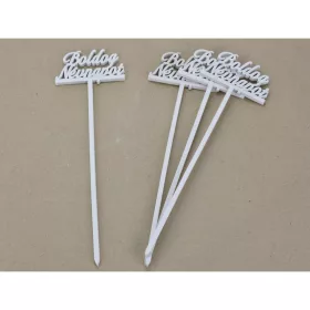   Beszúrós "Boldog névnapot" felirat fehér 29cm 4db/csomag