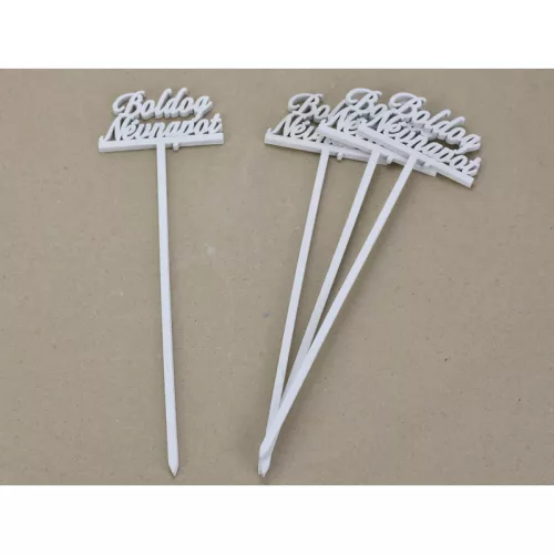Beszúrós "Boldog névnapot" felirat fehér 29cm 4db/csomag