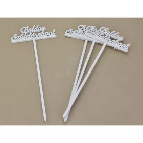   Fa - Beszúrós "Boldog születésnapot" felirat fehér 29cm 4db/csomag