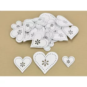 Fa virágdíszes szív fehér 30db/csomag