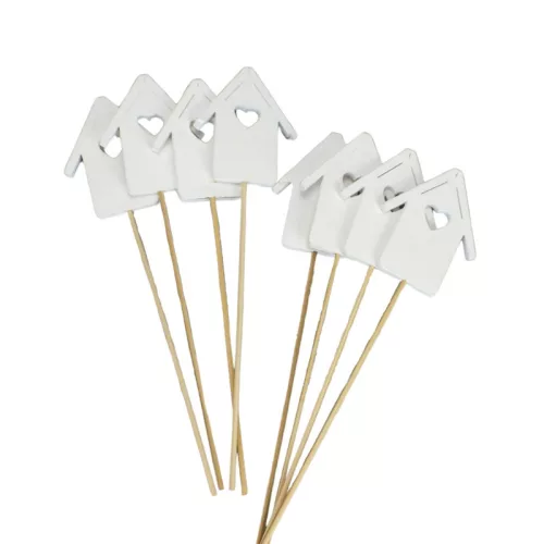 Fa házikók pálcás fehér 7x28cm 8db/csomag