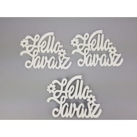   Fa "Hello Tavasz" felirat koszorúra fehér 14,5x20cm 3db/csomag