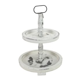 Kétszintes kínáló tál fából fehér 45cm