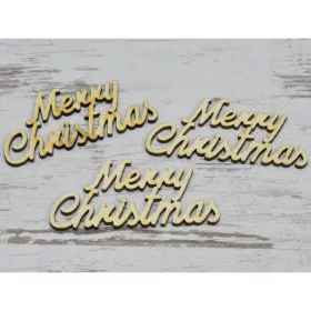   Natúr fa - "Merry Christmas" felirat 9,5cm 3db/csomag