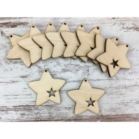 Natúr fa -  Díszített csillag 4,5cm 10db/csomag