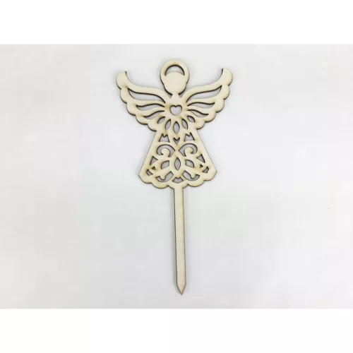 Natúr fa - Beszúrós csipkés angyal 18cm