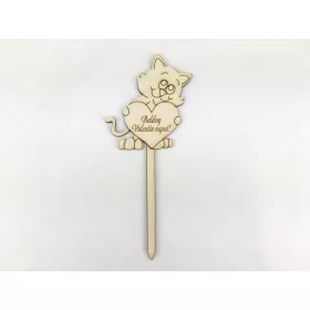   Natúr fa - Beszúrós cica "Boldog Valentin napot" 16,5cm