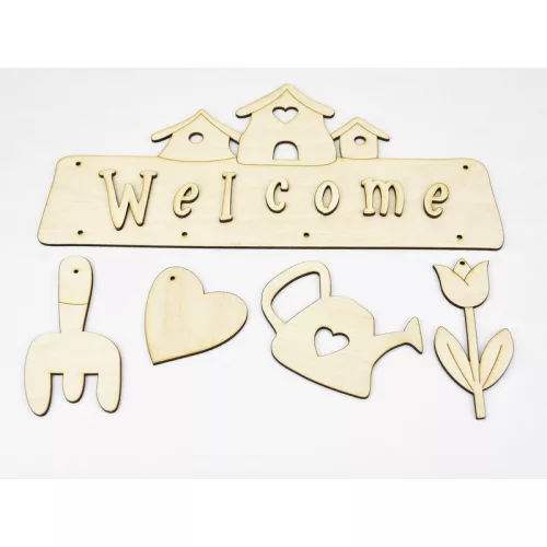 Natúr fa - Házikós WELCOME tábla 31cm