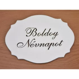   Natúr fa - "Boldog névnapot" kiesős tábla fehér 7,5x10cm