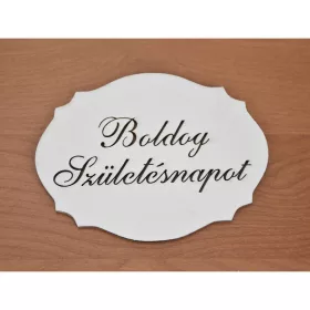   Natúr fa - "Boldog Születés napot" kiesős tábla fehér 7,5x10cm