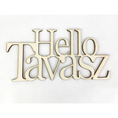 Natúr fa - "Hello Tavasz" felirat koszorúra 10x20cm