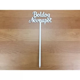   Fa - Beszúrós  "Boldog névnapot" felirat fehér 10,5cm