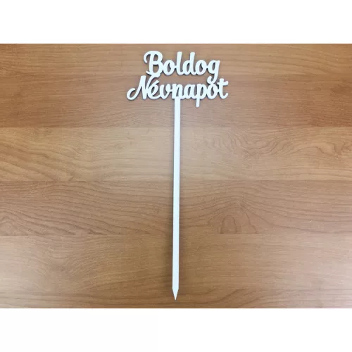 Fa - Beszúrós  "Boldog névnapot" felirat fehér 10,5cm