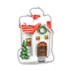 Kerámia havas fehér házikó fenyővel