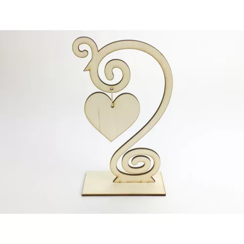 Natúr fa - Díszes szívtartó talpas 17cm