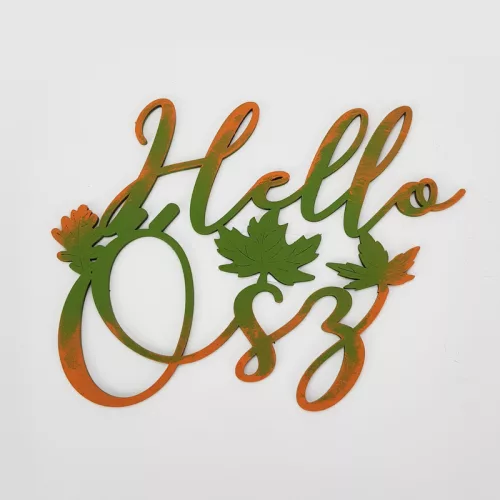 Natúr fa - Hello Ősz felirat díszes 20cm festett